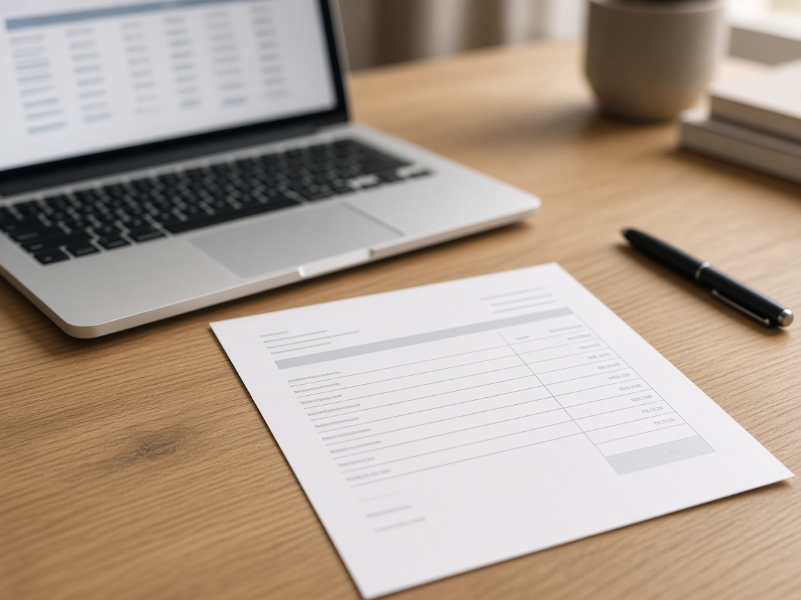 A supplier invoice on a desk beside a laptop
