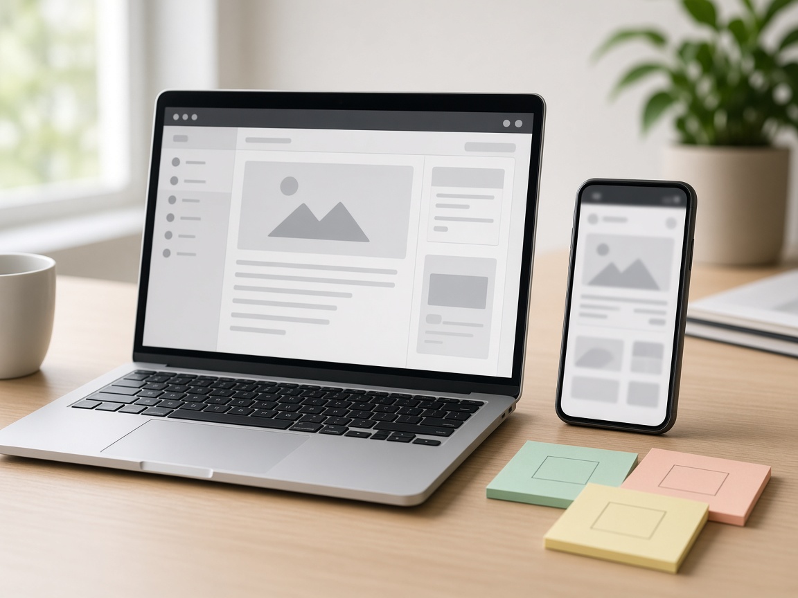 A laptop and a phone showing an application layout