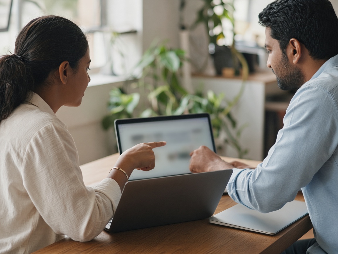 Two people working through a screen together