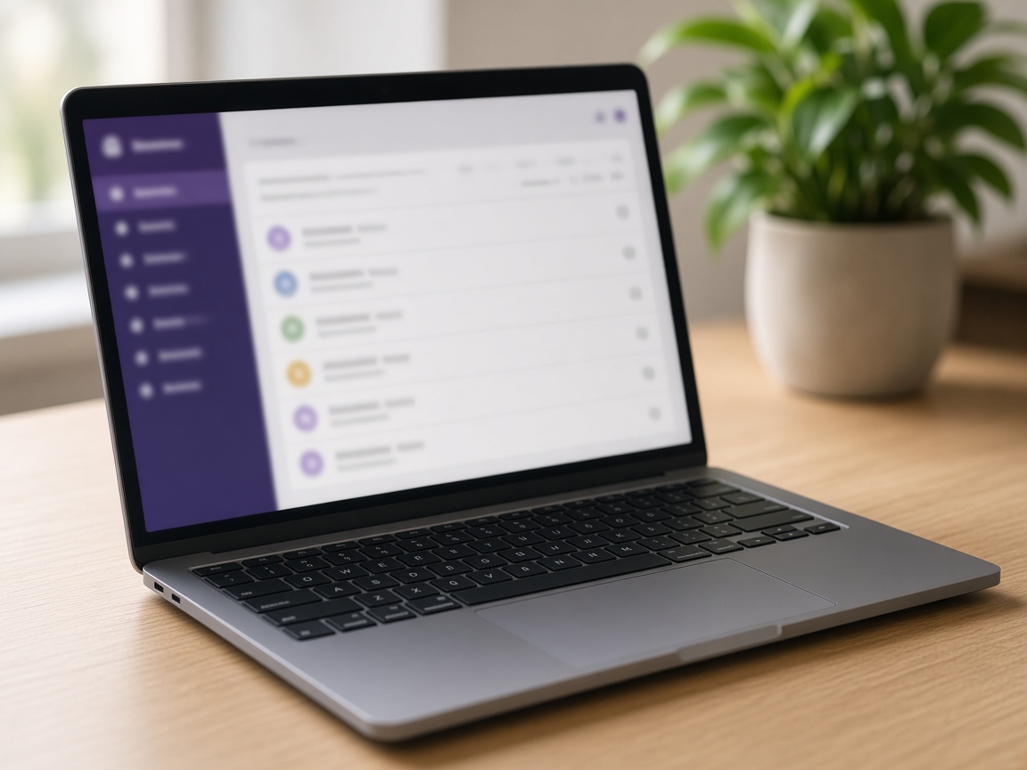 A laptop on a desk showing a business application